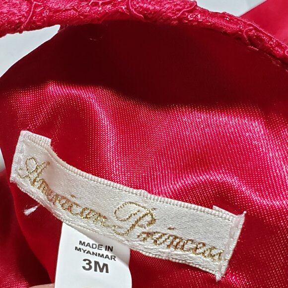 American Princess Embellish Party Dress Baby Girl 3 Mo Red Lace Textured Formal - Picture 4 of 9